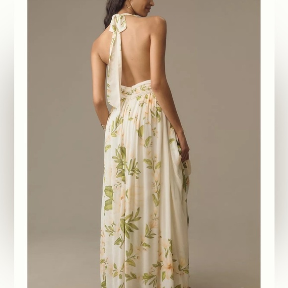 NWT FARM RIO X ANTHROPOLOGIE V-NECK FLORAL CHIFFON MAXI DRESS XL spring vacation - Picture 3 of 12